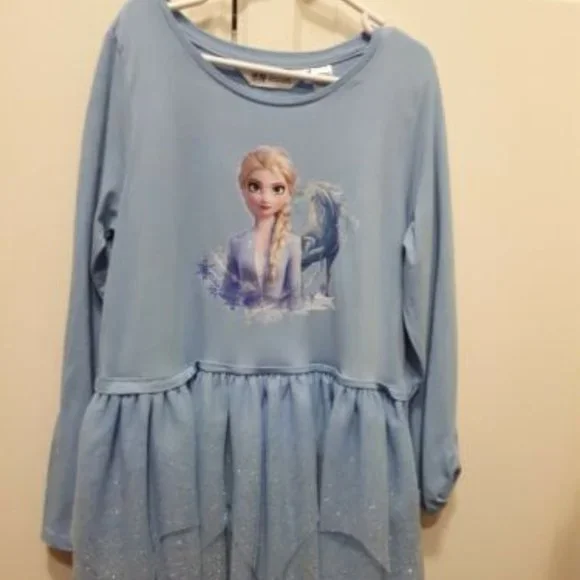 H&M | Dresses | Hm Frozen Jersey Dress Light Blue Wtulle Sequins Skirt Size  8 Nwot | Poshmark